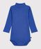 Body b&eacute;b&eacute; col roul&eacute; en coton uni bleu