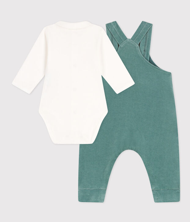 Ensemble salopette en velours et body b&eacute;b&eacute; vert