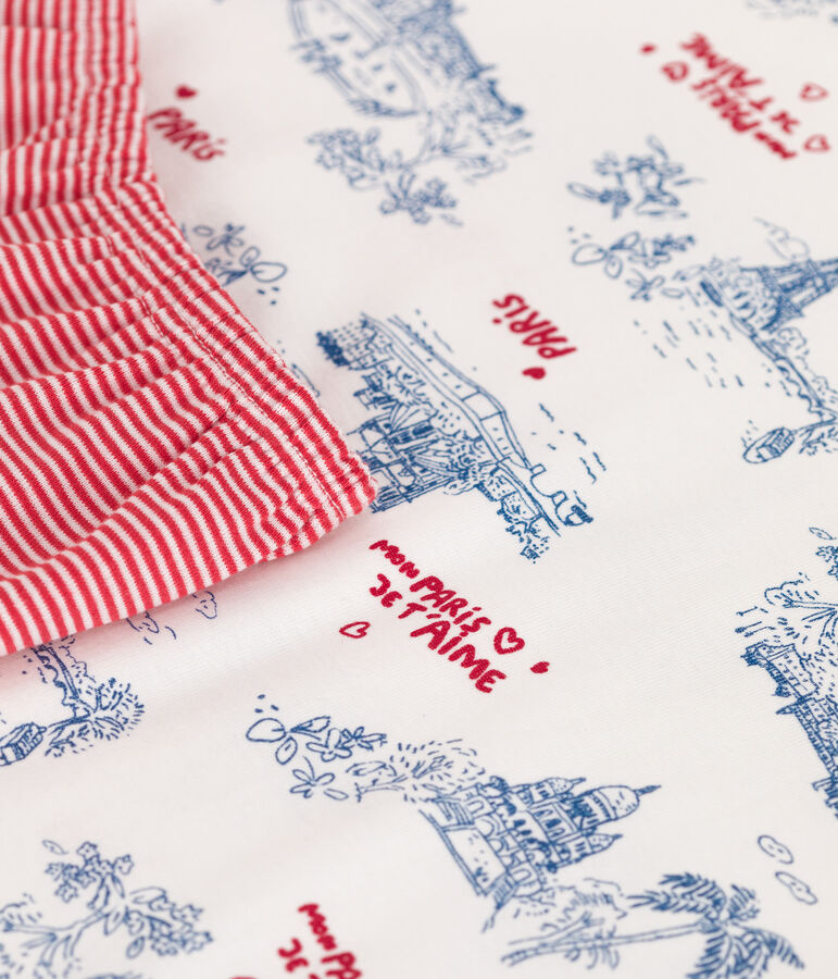 Pyjama short enfant en coton mi-long imprim&eacute; Paris blanc MARSHMALLOW/blanc MULTICO