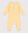 Combinaison longue rayée bébé en laine et coton biologique jaune OCRE/blanc MARSHMALLOW