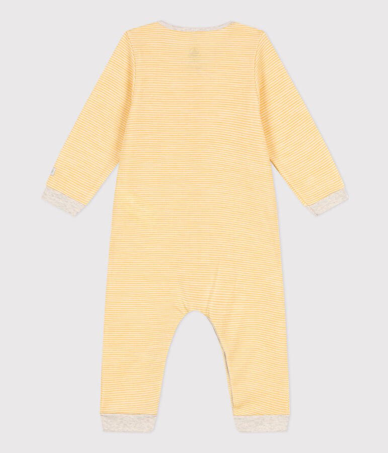 Combinaison longue ray&eacute;e b&eacute;b&eacute; en laine et coton biologique jaune OCRE/blanc MARSHMALLOW