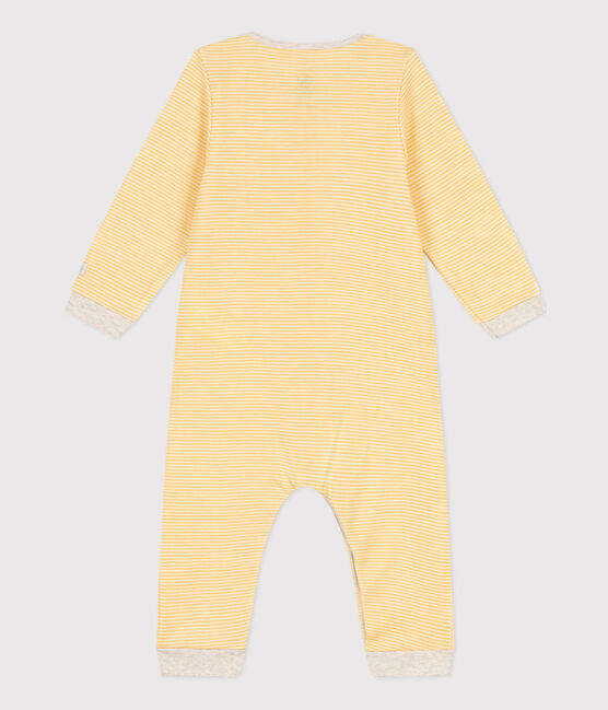Combinaison longue rayée bébé en laine et coton biologique jaune OCRE/blanc MARSHMALLOW