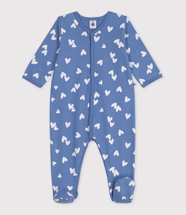 Pyjama b&eacute;b&eacute; en molleton imprim&eacute; c&oelig;urs bleu/blanc