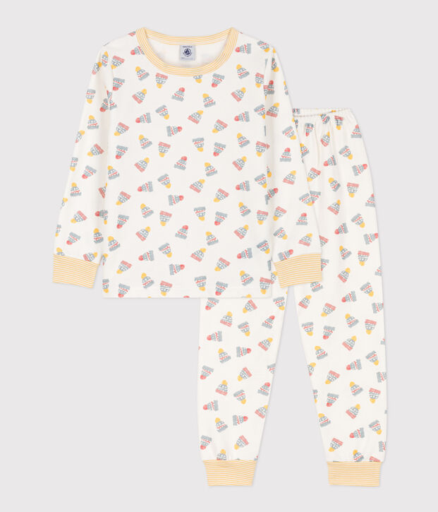 Pyjama imprim&eacute; bonnet en molleton blanc/multicouleur