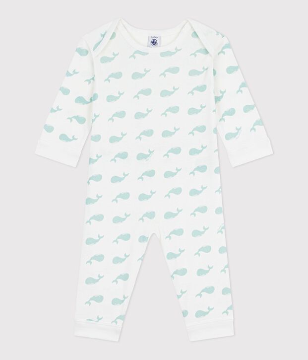 Pyjama b&eacute;b&eacute; en coton sans pieds imprim&eacute; baleines blanc/bleu
