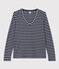 Tee-shirt LE DROIT col V en coton Femme bleu SMOKING/blanc MARSHMALLOW