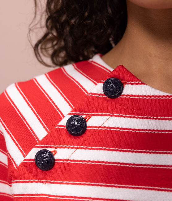 Marinière boutonnée en coton Femme rouge PEPS/blanc MARSHMALLOW