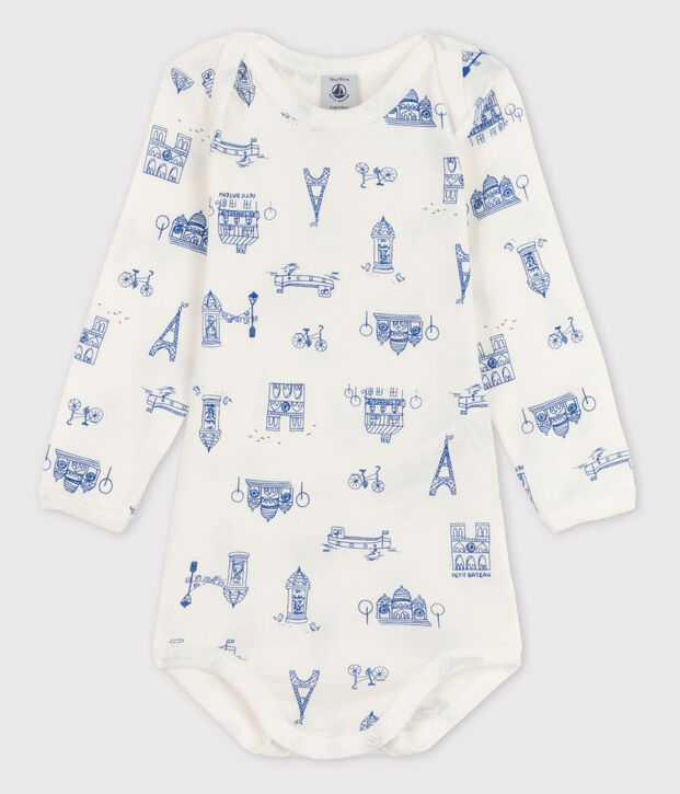 Body manches longues b&eacute;b&eacute; fille blanc/bleu