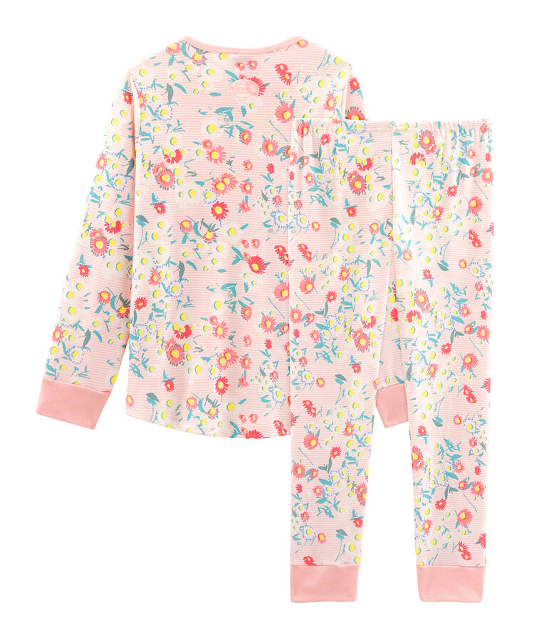Pyjama petite fille en c&ocirc;te blanc/multicouleur