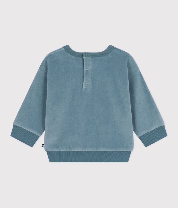 Sweatshirt b&eacute;b&eacute; en bouclette velours uni bleu
