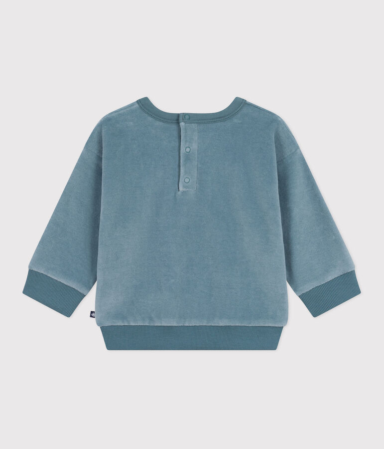 Sweatshirt b&eacute;b&eacute; en bouclette velours uni bleu