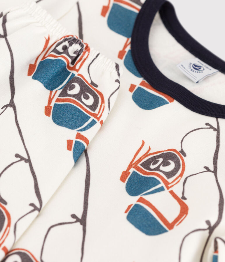 Pyjama t&eacute;l&eacute;cabine en molleton enfant blanc MARSHMALLOW/blanc MULTICO