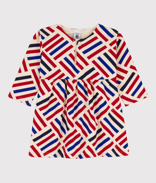 Robe manches longues imprim&eacute;e graphique b&eacute;b&eacute; en molleton &eacute;cru/multicouleur