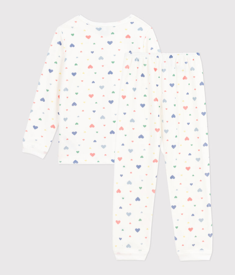 Pyjama enfant en velours imprim&eacute; c&oelig;urs blanc MARSHMALLOW/blanc MULTICO