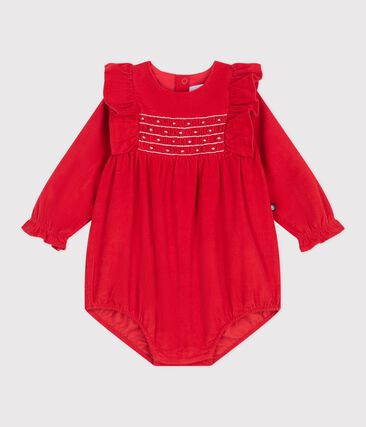 Combinaison courte bébé en velours à smocks et volants
