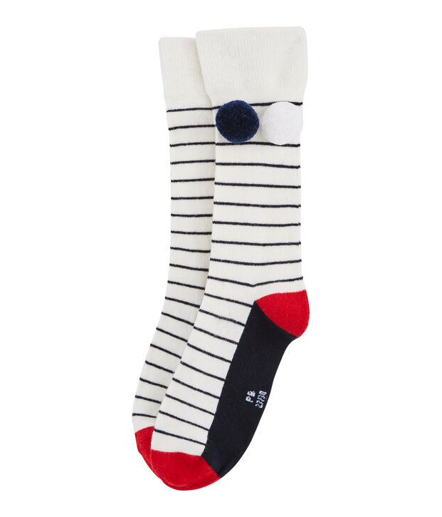 Chaussette haute enfant fille blanc/bleu