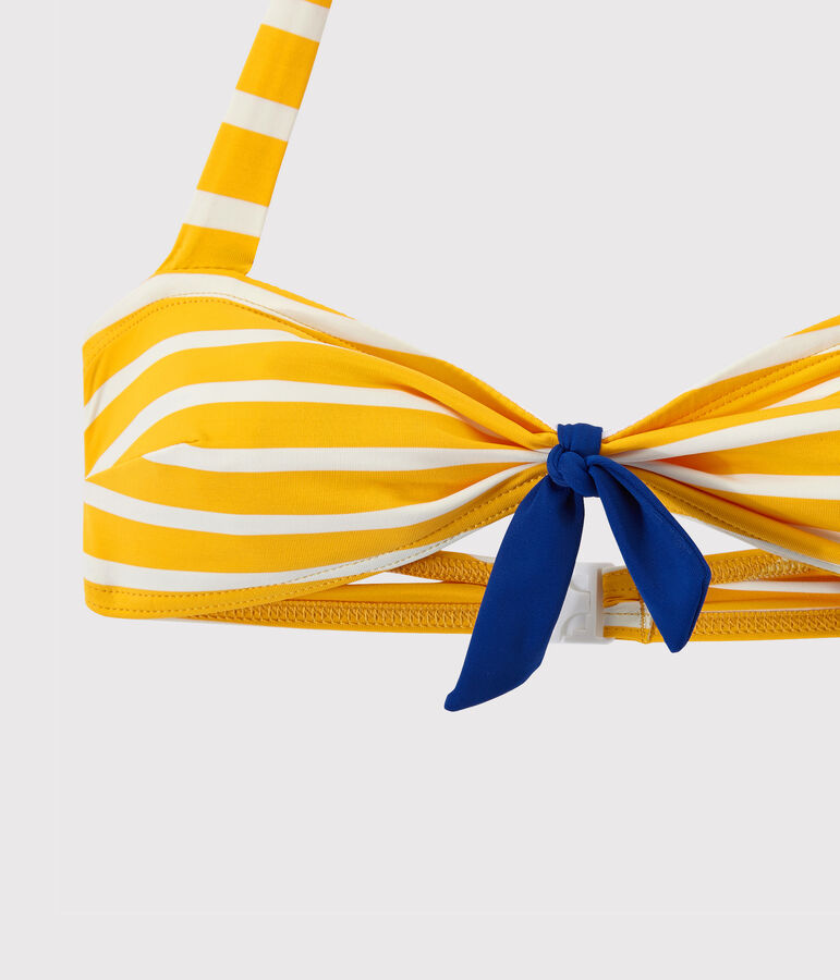 Maillot de bain 2 pi&egrave;ces femme ray&eacute; orange FUSION/blanc MARSHMALLOW