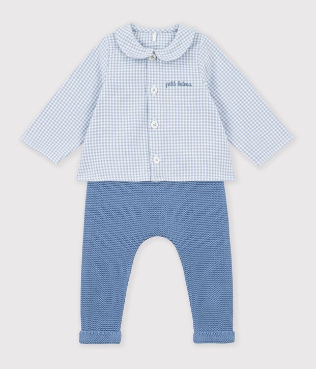 Ensemble b&eacute;b&eacute; en coton brod&eacute; poitrine imprim&eacute; vichy multicouleur