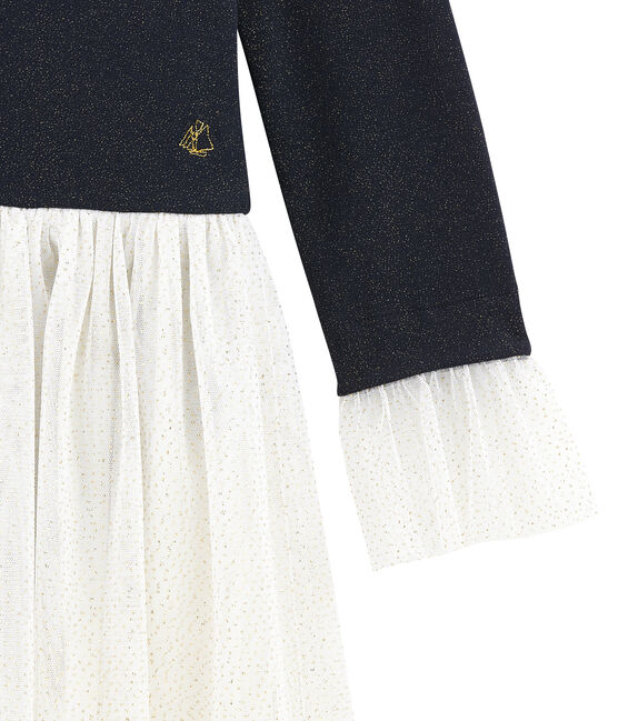 Robe bi-matière brillante bleu SMOKING/jaune DORE