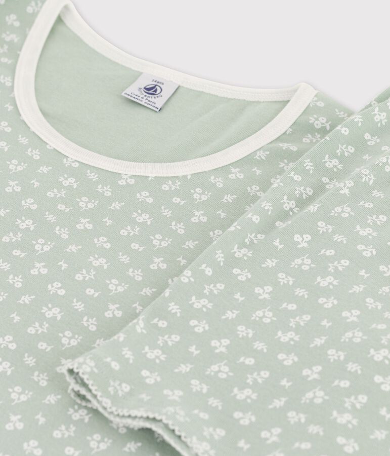 Pyjacourt fleurs fille en coton vert HERBIER/ MARSHMALLOW