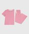 Pyjama enfant en coton manches courtes jambes larges à rayures rose PEONIA/ MARSHMALLOW