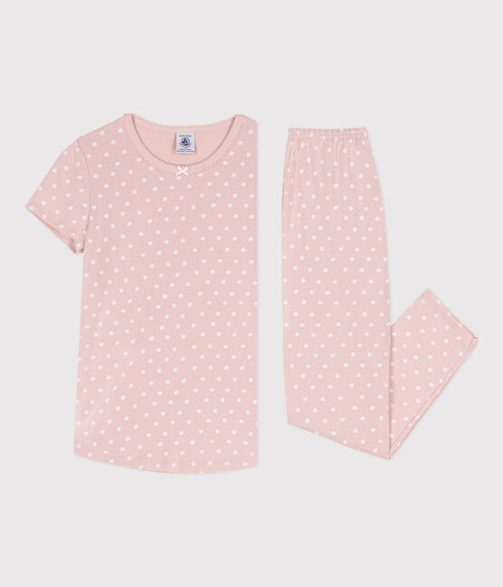 Pyjama manches courtes à pois en coton petite fille SALINE/ MARSHMALLOW