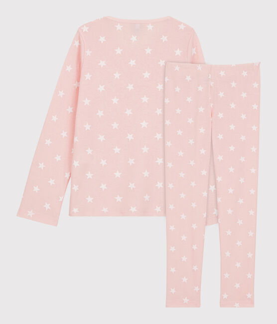 Pyjama imprimé étoiles petite fille en coton rose MINOIS/blanc MARSHMALLOW