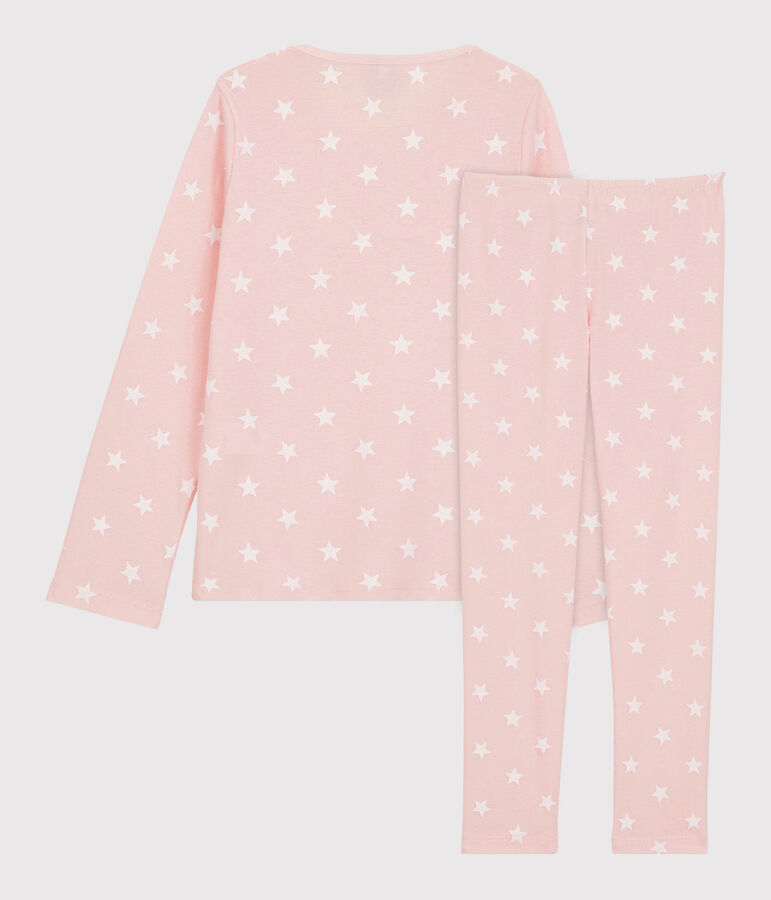 Pyjama imprim&eacute; &eacute;toiles petite fille en coton rose MINOIS/blanc MARSHMALLOW