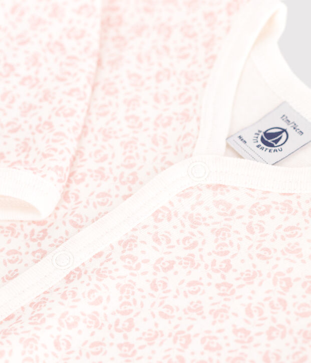 Pyjama b&eacute;b&eacute; en coton sans pieds fleuri blanc/rose