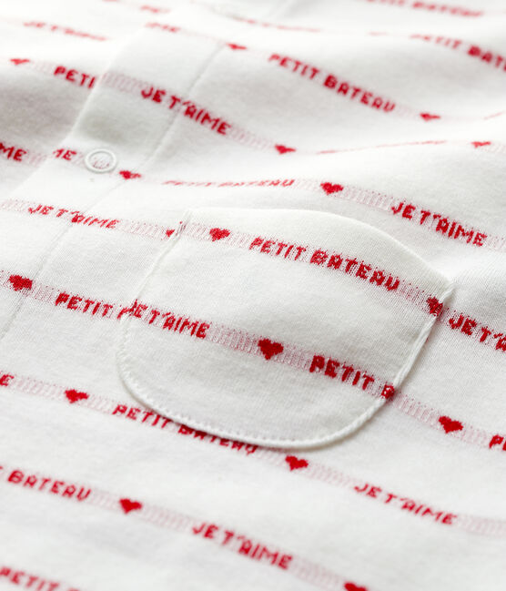 Combicourt Petit Bateau Je t'aime en jacquard en coton biologique blanc MARSHMALLOW/rouge PEPS
