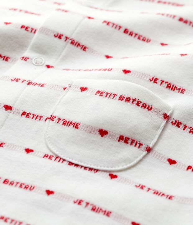 Combicourt Petit Bateau Je t'aime en jacquard en coton biologique blanc/rouge