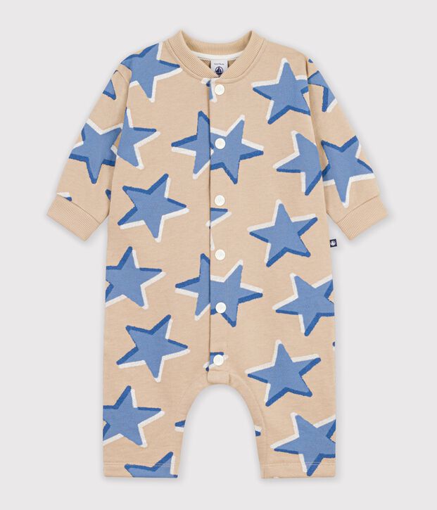 Combinaison longue b&eacute;b&eacute; en coton imprim&eacute; &eacute;toiles beige/multicouleur