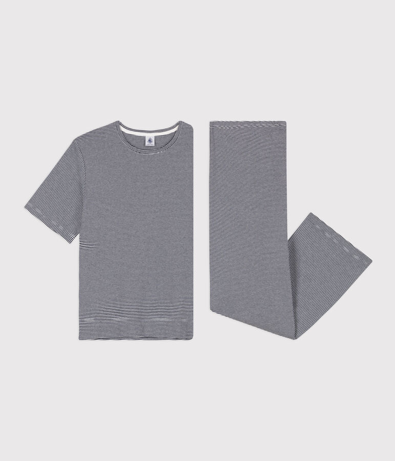 Pyjama milleraies femme en coton bleu SMOKING/blanc MARSHMALLOW