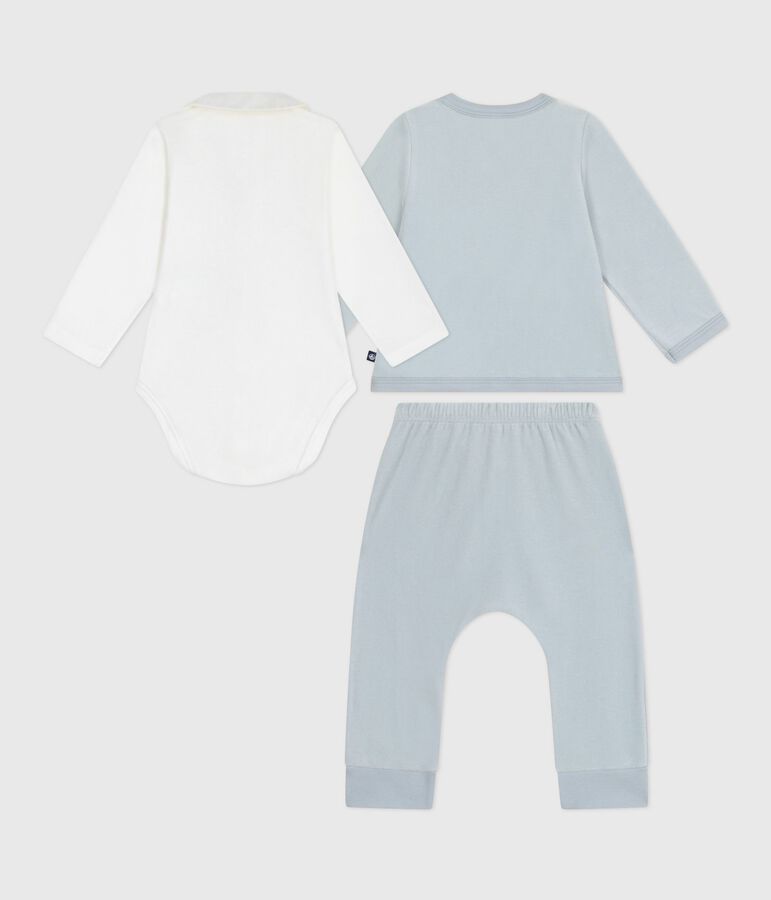 Ensemble cadeau b&eacute;b&eacute; 2 pi&egrave;ces en velours et body brod&eacute; ours bleu CO2