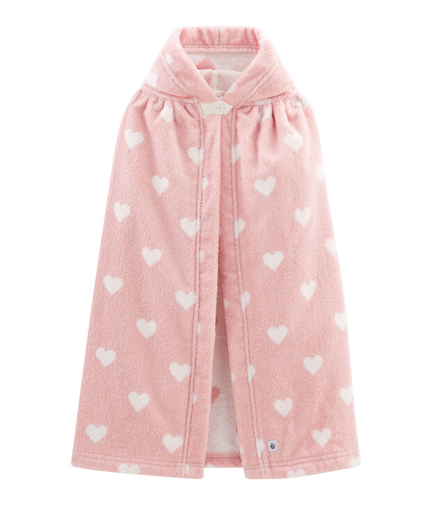 Cape de bain b&eacute;b&eacute; en &eacute;ponge rose/blanc