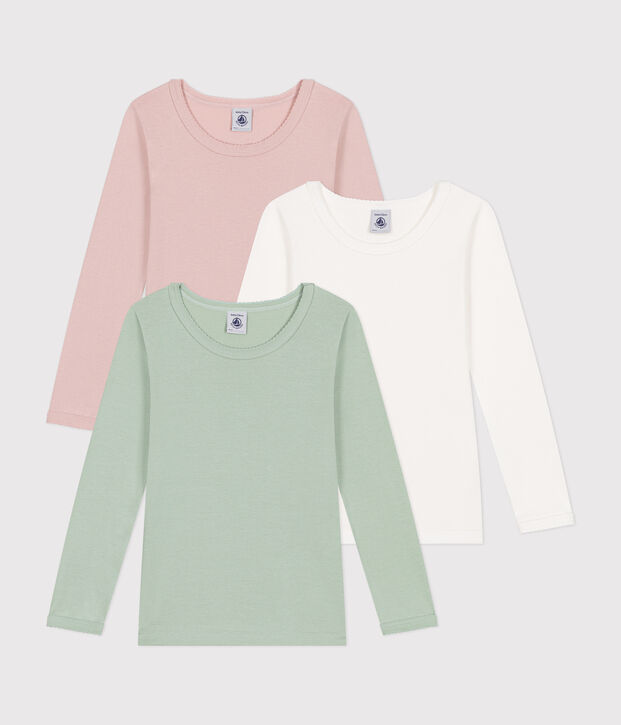 Lot de 3 tee-shirts &agrave; manches longues unis en coton enfant multicouleur