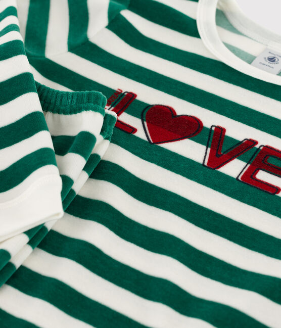 Pyjama  rayé en velours enfant EVERGREEN/ MARSHMALLOW