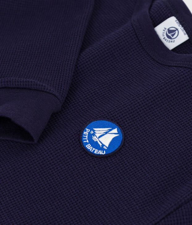 Tee-shirt enfant manches longues en coton uni bleu