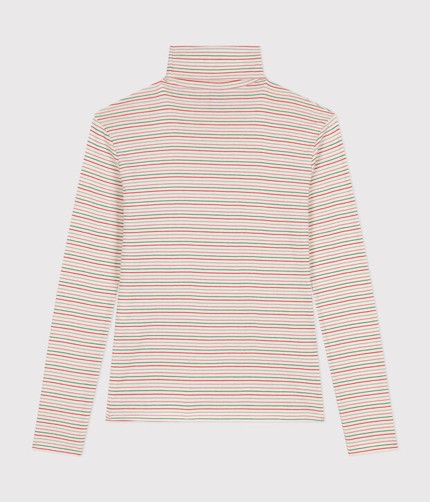 Tee-shirt l'Iconique Col roul&eacute; en coton femme &eacute;cru/multicouleur