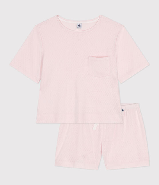 Pyjama short femme en coton manches courtes rose FLEUR
