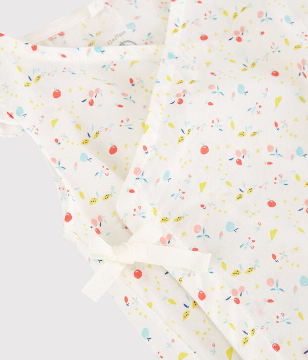 Combicourt fleuri b&eacute;b&eacute; fille en tubique chaine et trame en coton biologique blanc/multicouleur