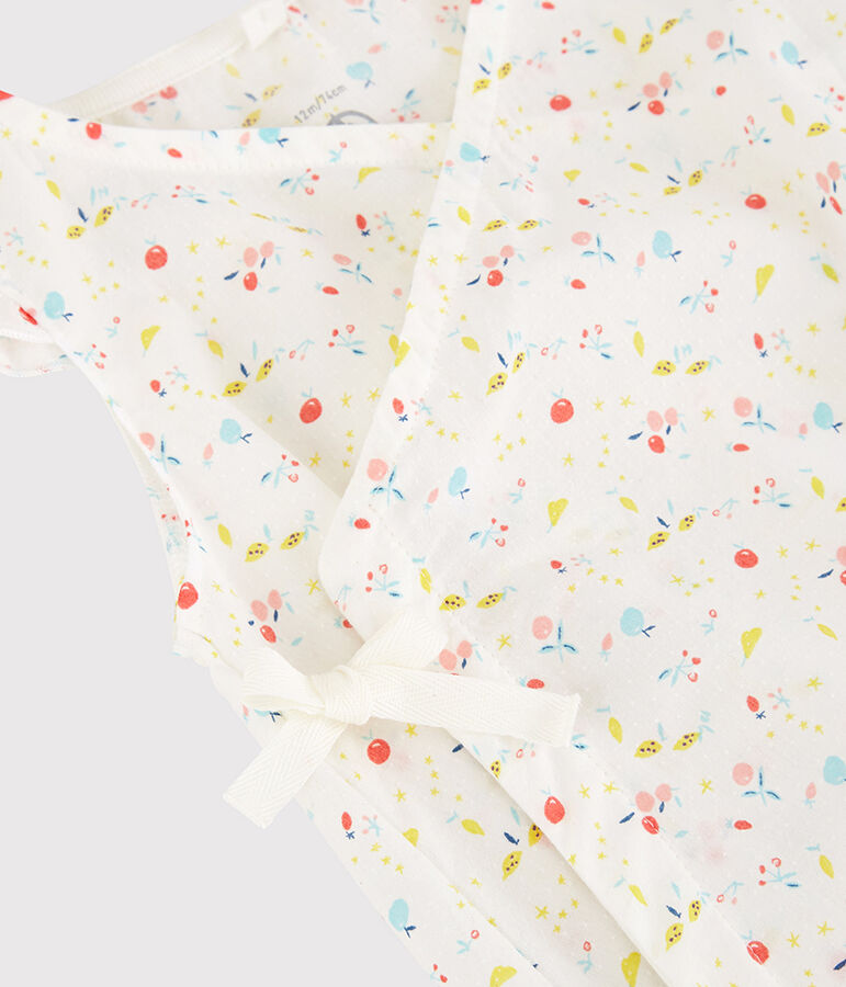 Combicourt fleuri b&eacute;b&eacute; fille en tubique chaine et trame en coton biologique blanc/multicouleur