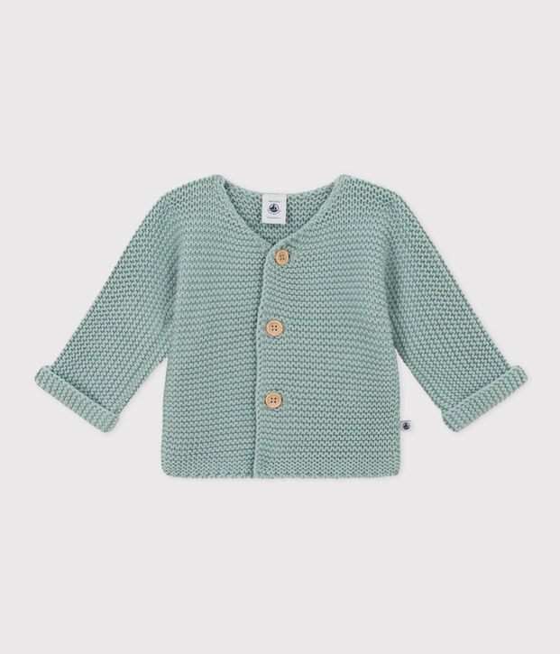 Cardigan en tricot point mousse b&eacute;b&eacute; vert