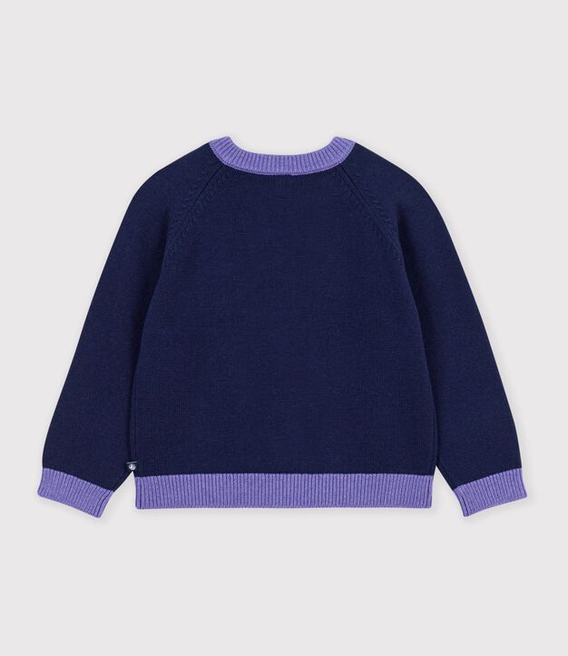 Cardigan enfant en laine et coton uni bleu marine