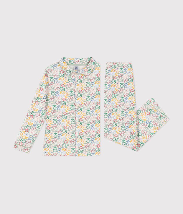 Pyjama en coton imprim&eacute; &agrave; motif fleurs enfant blanc/multicouleur