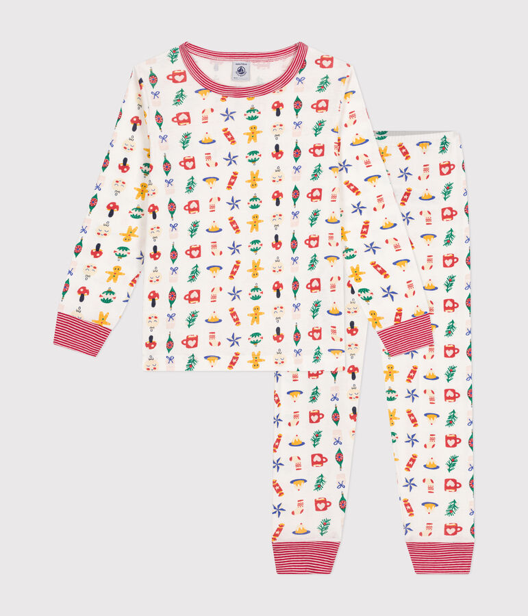Pyjama en coton imprim&eacute; No&euml;l enfant blanc/multicouleur