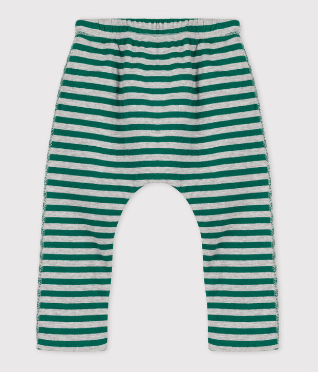Pantalon b&eacute;b&eacute; ray&eacute; en tubique vert/gris
