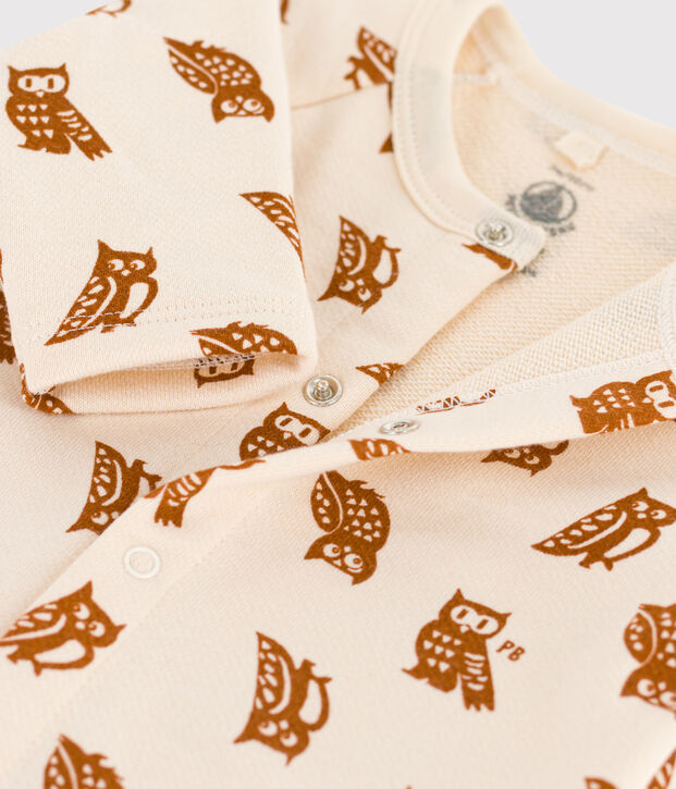 Combinaison longue imprim&eacute;e hiboux b&eacute;b&eacute; en coton &eacute;cru/marron