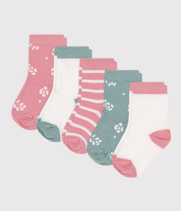 5 paires de chaussettes b&eacute;b&eacute; fille en coton &agrave; fleurs multicouleur