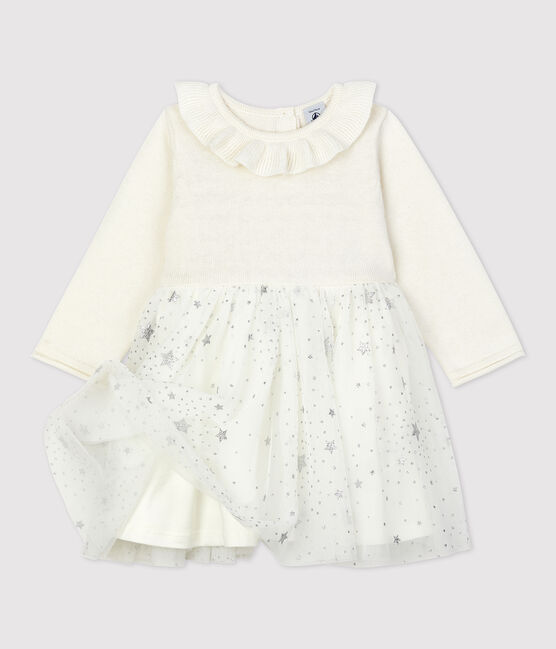 Robe en tricot bébé blanc MARSHMALLOW/gris ARGENT
